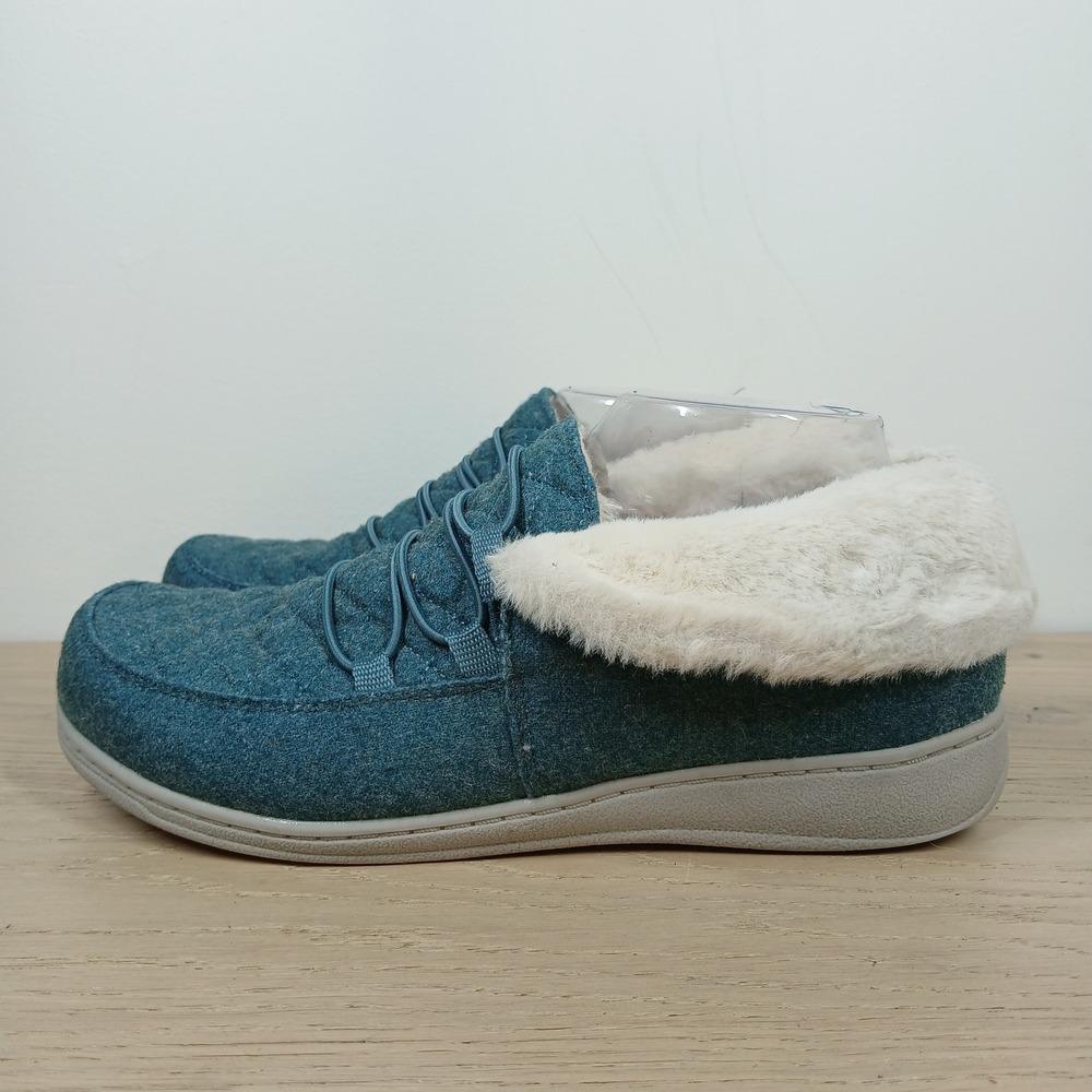 Vionic Belleveaux Slippers Womens 10 Teal Faux Fur Comfort House Shoes